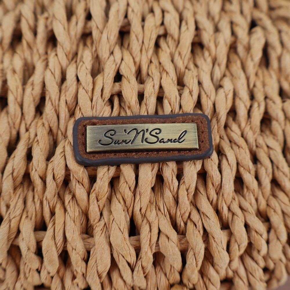 Sun N Sand Tan Woven Straw Crossbody Bag Brown Faux Suede Flap Half Moon Purse - Picture 2 of 5